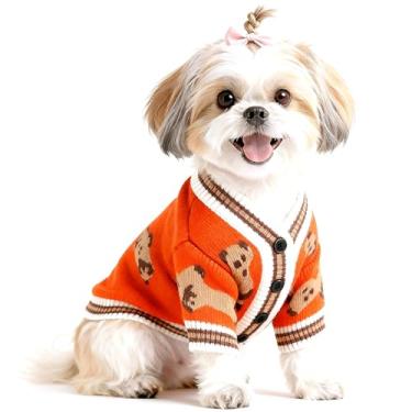 Imagem de Suéter de cachorro fofo urso cardigãs roupas para cães pequenos, médios, meninos, meninas, gatos, roupas de malha macias para filhotes, suéteres de tricô para cães (vermelho, P)
