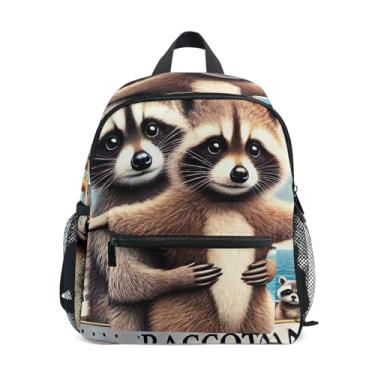 Imagem de GAIGEO Cute Raccoon Titanic Small Toddler Backpack with Whistle, 2 Bottle Pockets, Lightweight, Baby Backpack for Daycare 10x4x12 In, for Ages 3-8