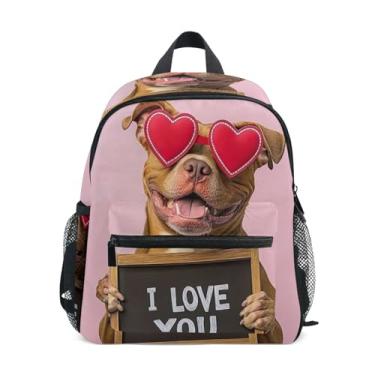 Imagem de GAIGEO Cute Dog Valentines Heart Child Backpack Toddler Backpack for Boys with Front Pocket, Safety Whistle for Ages 3-8