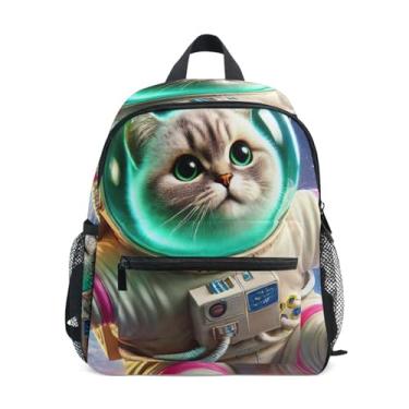 Imagem de GAIGEO Cute Space Cat Print Kids Mini Backpack with Whistle, Adjustable Chest Strap, Backpack for Girls Lightweight & Compact for Ages 3-8