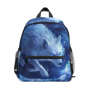 Imagem de Wolf White Blue Fancy Simple Modern Toddler Backpack with Whistle, Adjustable Chest Strap, Toddler Backpack for Boys Lightweight & Compact for Ages 3-8