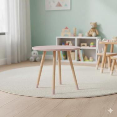 Imagem de Mesa Redonda Infantil 65x65cm Tampo MDF Pés Pinus Leve Cor:Rosê - Ravi