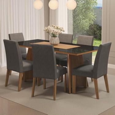 Imagem de Conjunto Sala de Jantar Mesa Tampo de Vidro 6 Cadeiras Rustic/preto/silver Valerie Madesa