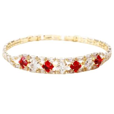 Imagem de AUMRET Pulseiras de tênis de zircônia banhada a ouro para mulheres, não mancha, à prova d'água, para aniversário, dia dos namorados, dia das mães, Natal, dia de ação de graças, presentes, 4mm, Liga