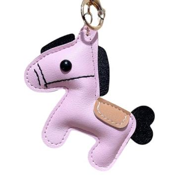 Imagem de Chaveiro de couro com pingente de cavalo, acessório de bolsa de pônei fofo, chaveiro kawaii, presente para mulheres (rosa)