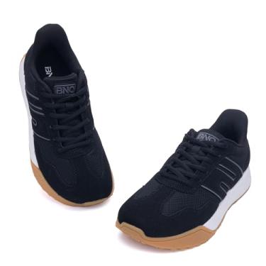 Imagem de N BESUNEW Tênis feminino com bico largo, plataforma de caminhada fácil de calçar e descalçar, com suporte de arco, calçados esportivos casuais confortáveis e retrô, Preto, 40