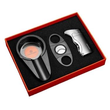 Imagem de JDIME Cortador de charutos e ferramentas de isqueiro à prova de vento com cinzeiros perfuradores de viagem conjunto premium de 3 peças (F)