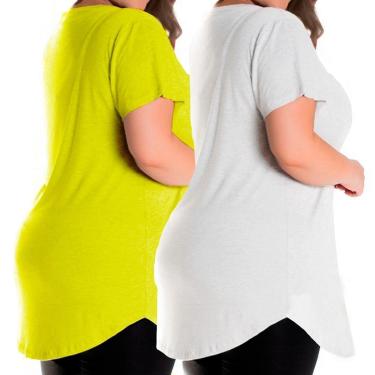 Imagem de Kit 2 Blusas Longline Plus Size Manga Curta Camiseta Grande Tapa Bumbum Feminina-Feminino