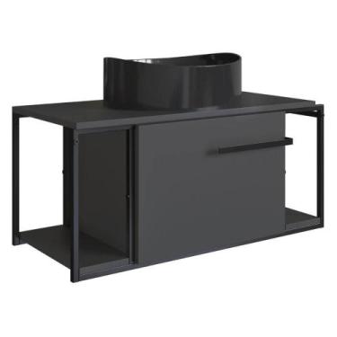 Imagem de Gabinete Suspenso Para Banheiro 80cm P1019 Grafite com Cuba Berlin Pre