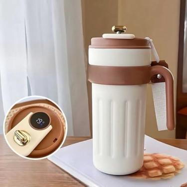 Imagem de Copo Térmico Inteligente De 650ml De Café Em Aço Inoxidável 316 Que Acompanha Copo De Isolamento(Branco com Marrom)