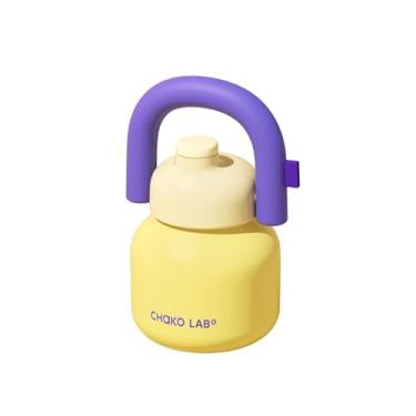 Imagem de CHAKO LAB Garrafa de água com canudo e alça de transporte | Forro de cerâmica a vácuo de boca larga | Reutilizável, à prova de vazamento e livre de BPA | 935 g (amarelo e roxo)