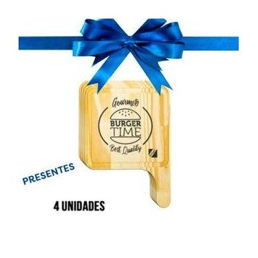 Imagem de OFERTA KIT 4 Tábuas de Madeira Natural para Hamburguer, Cozinha, Grelh
