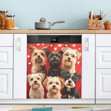 Imagem de ATTX Capa magnética para lava-louças para cães Dia dos Namorados | Adesivo decorativo de eletrodomésticos de 58 x 66 cm para armários domésticos e eletrodomésticos #99