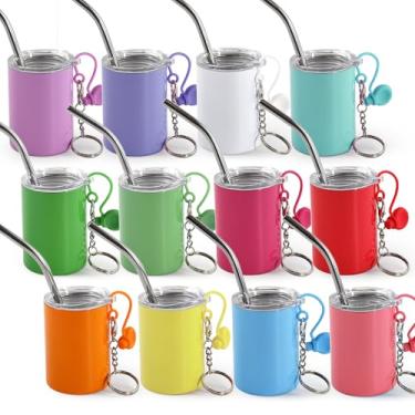 Imagem de AGH Pacote com 108 copos de dose de 85 g com canudo e tampa, copos de sublimação de aço inoxidável, copos isolados a vácuo de parede dupla com chaveiro, 12 cores