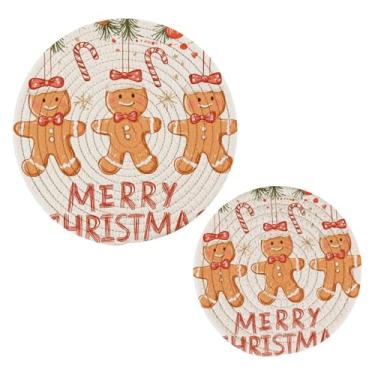 Imagem de Wassud Lindo conjunto de tripé de pão de gengibre para pratos quentes, suportes de panela redondos, almofadas quentes de algodão, porta-copos elegantes, decoração de cozinha e acessórios, 2 peças