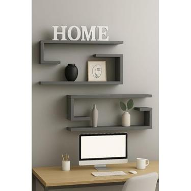 Imagem de Kit de Nichos Jota Minimalista para Parede | Prateleira Decorativa para Sala e Escritório | Nicho Decorativo Moderno(2 Unidades,60x20x20 Mdf Cinza claro)