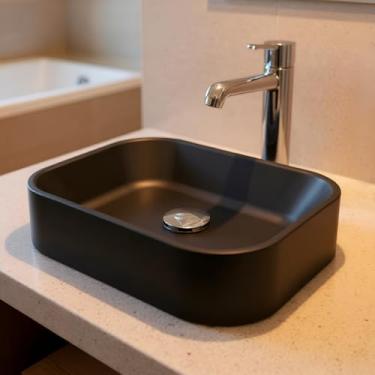 Imagem de Cuba Pia de Apoio Sobrepor Retangular 36,5x27cm Preta Fosca para Banheiro Lavabo Luna Cozimax