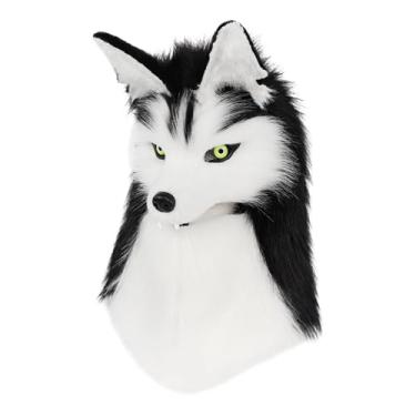 Imagem de UxicRuya Chapéu com Cabeça de Husky/Lobo, Acessório de Fantasia para Festas, Carnaval, Teatro e Apresentações à Fantasia, Preto Branco