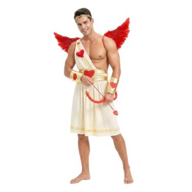 Imagem de Boveco Fantasia masculina de Cupido para Dia dos Namorados, 6 peças, com asas, arco e flecha, roupa divertida para festa e cosplay, Branco, 3G