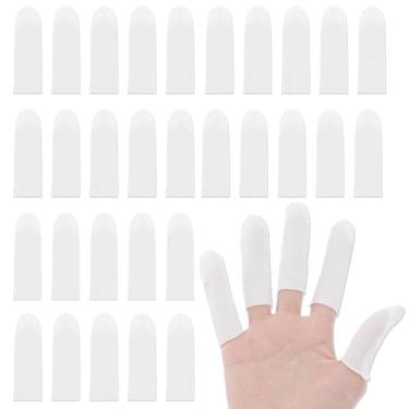 Imagem de 300 peças de berços de algodão, mangas de dedo de pano branco, capa protetora, protetor de polegar para pontas dos dedos, confortável e respirável, absorção de umidade