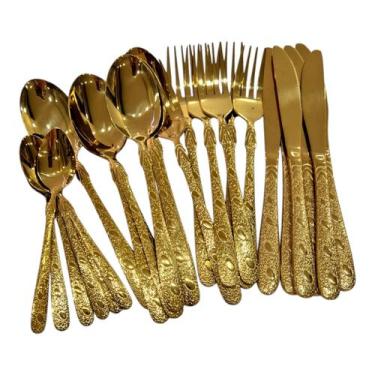 Imagem de Faqueiro de Luxo Talheres dourado cabo desenhado 24pc - AMIGOLD