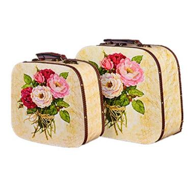 Imagem de pcagfaajmh Conjunto de malas vintage duráveis com 2 malas de armazenamento vintage baú de tesouro retrô caixa de armazenamento vintage caixas de armazenamento de mala vintage (tamanho: grande +