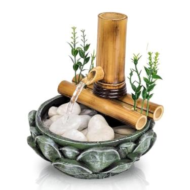 Imagem de Fonte de Água Cascata 2 Quedas – Bambu com Flor de Lotus, Decorativa para Sala, Escritório e Ambientes Zen (1 Queda)