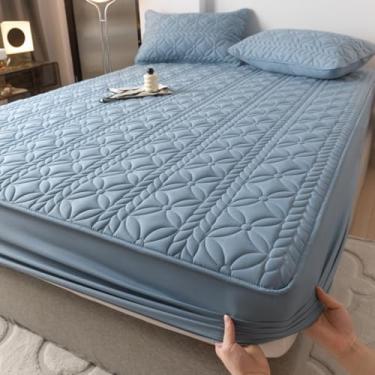 Imagem de Capa de colchão, protetor de colchão macio, respirável, protetor de colchão de cor sólida, antiderrapante, bolso profundo, lençol de cama queen size - azul ||180 x 200 cm (conjunto de 3 peças)