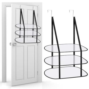 Imagem de Booson Pacote com 2 prateleiras de 3 camadas acima da porta, suporte de secagem, organizador de sala plana para lavanderia, perfeito para pequenos espaços, apartamentos, dormitórios e banheiros (preto