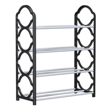 Imagem de 5sssallefaa Sapateira de 4 níveis com moldura, organizador de armazenamento de sapatos resistente com prateleiras de tubo de aço, para entrada, corredor, sala de estar, armário (preto)