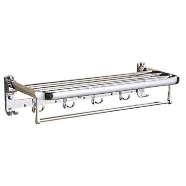 Imagem de CGKs6anmU Toalheiro de aço inoxidável toalheiro dobrável para banheiro multifunções suporte de toalha de parede barra com ganchos Comprimento-60 cm