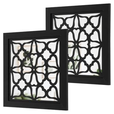 Imagem de UKQRRTC 2 peças de espelho de parede boho, espelhos quadrados estilo vintage com gancho bidirecional, escultura requintada, estrutura de madeira e acrílico para sala de estar, quarto (estilo 4)