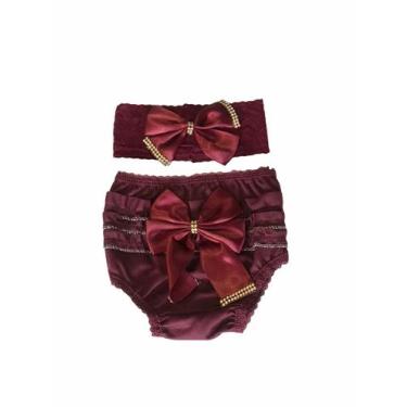 Imagem de Kit Calcinha Bunda Rica Laço Faixa Cabelo Roupa Bebe Luxo - Lala Lulu,