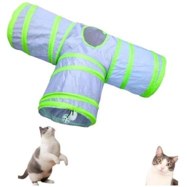 Imagem de Brinquedo Túnel T Para Gatos Com 3 Saidas Cinza Com Verde