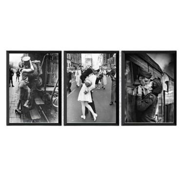 Imagem de Kit 3 Quadros Amor Em Tempos De Guerra 45X34 - Madeira Preta