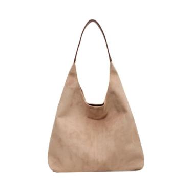 Imagem de Bolsa tote de camurça feminina hobo, mochila vintage despojada, bolsa crossbody para escola, faculdade, trabalho, fecho magnético (Bege)