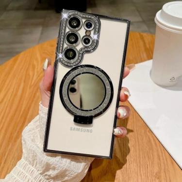 Imagem de Capa espelhada de luxo com revestimento de diamante para Samsung S24 S25 Ultra, Samsung Galaxy S23 S22 Ultra Plus A16 A06 A55 A54, preta, para Samsung A55