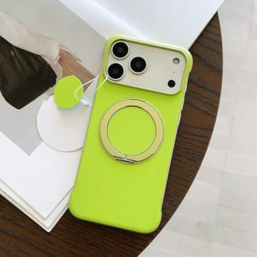Imagem de SFDSUH Capa adesiva sem bordas para iPhone 15 com suporte magnético giratório 360° (para iPhone 15/verde claro)