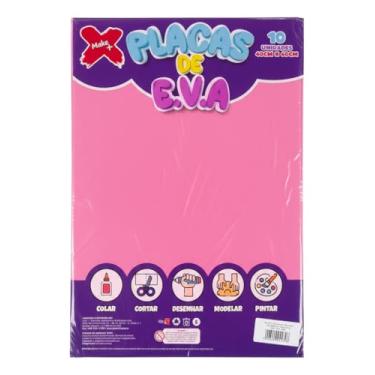 Imagem de Placas de EVA Liso Rosa, 40x60cm, Artesanato e Uso Escolar, Pacote com 10 Folhas