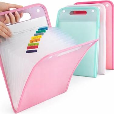 Imagem de Pasta Organizadora A4 13 Divisórias Ideal para Estudantes Escritório e Concursos Presente Volta às Aulas e Profissionais por Elástico e Etiquetas Estudo Organize Documentos (Rosa)