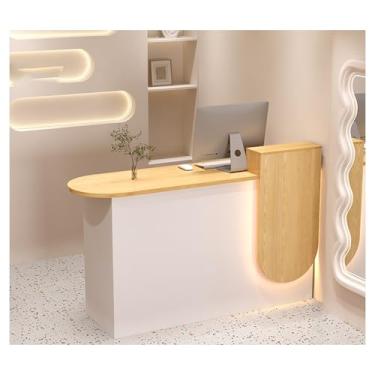 Imagem de Mesa de recepção moderna de madeira com balcão - gavetas com trava, mesa de recepção, balcão de recepção de recepção de salão, balcão de recepção para loja, hotel, escritório, caixa de varejo e G