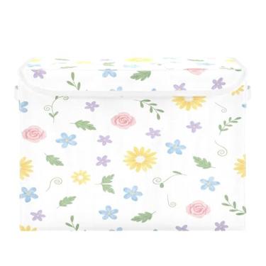 Imagem de Burbuja Caixa de armazenamento de flores com tampa e alças, caixa de armazenamento grande dobrável para prateleiras armário quarto escritório organizador