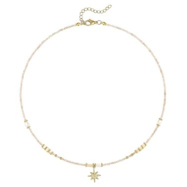 Imagem de KissYan Gargantilha feminina com contas, gargantilha colorida com pedras preciosas naturais e pérolas, pingente banhado a ouro 14K, colar de cristal curativo, feito à mão, joia de presente, 16 inches