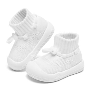 Imagem de Fahrerliebe Sapatos De Bebê Menino Menina Meia Caminhada Infantil Primeiros Tênis Pantufas Pezinhos Botas Exploradoras 0-9 Meses Branco