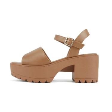 Imagem de Soda "Stacie" ~ Sandálias femininas de salto médio com sola aberta e tira ajustável no tornozelo, Bronze PU, 39