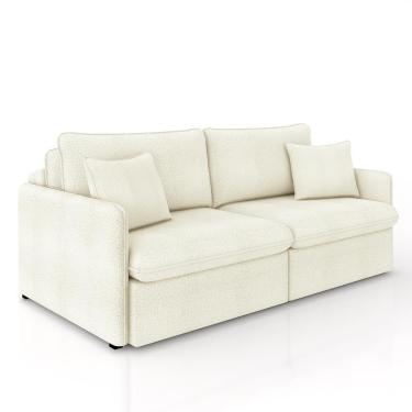 Imagem de Sofá Reclinável e Retrátil Gandalf Bipartido 214cm Caixa Zero com Almofadas Bouclê Off White G33 - Gran Belo