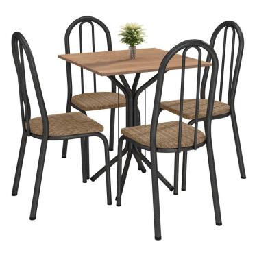 Imagem de Conjunto De Mesa Com 4 Cadeiras Preto Fosco Tampo Nature