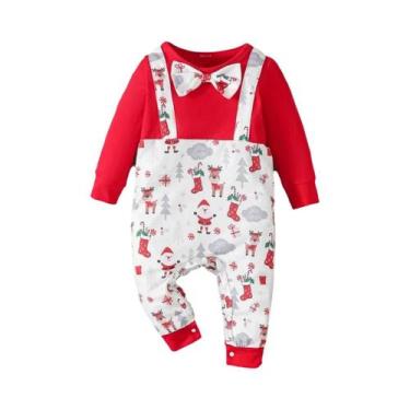 Imagem de Macacão De Natal Para Bebê Menino Com Estampa De Papai Noel, Manga Lon