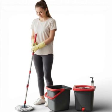 Imagem de Mop Giratório 360 Balde Duplo 13L Inox Refil Microfibra Lavável Limpez