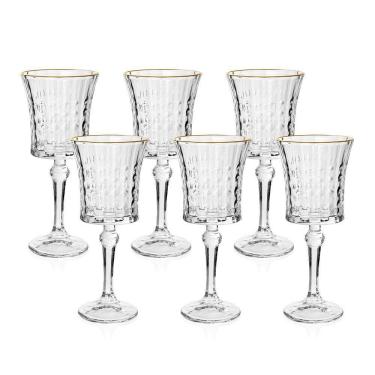 Imagem de Jogo De Taças Copa E Cia 6 Peças Vitreo Com Filete Dourado 18 X 8 Cm